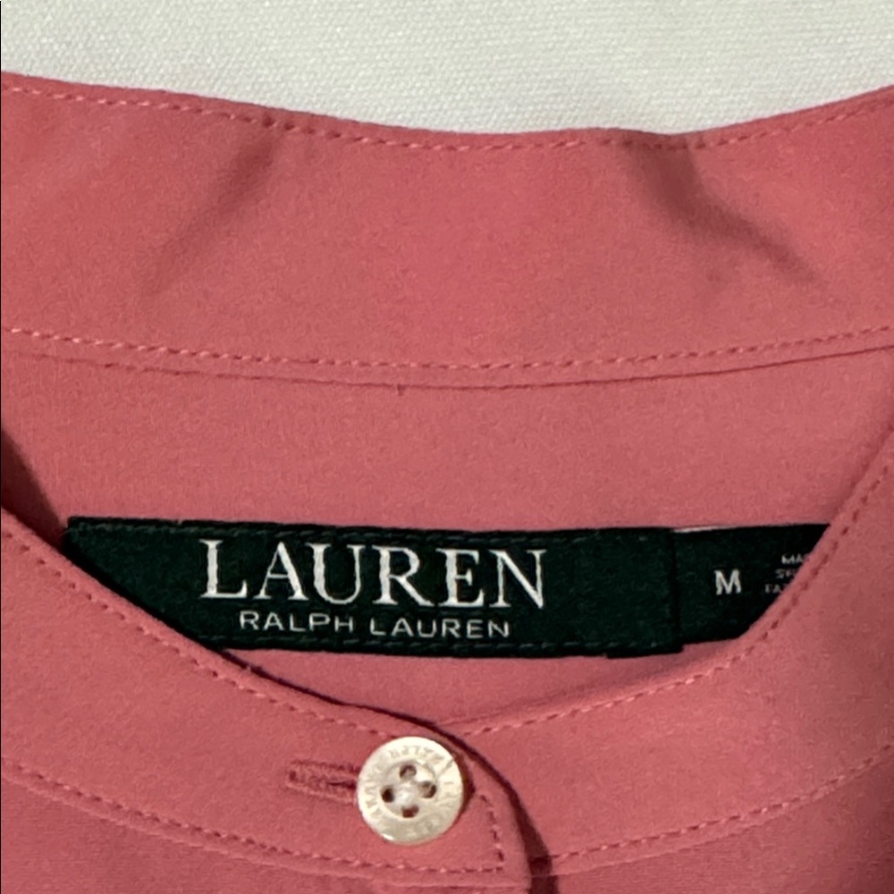 EUC Lauren Ralph Lauren long sleeve full button dusty rose tunic shirt. Size M - Picture 7 of 8